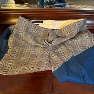 Calvin Klein Gray Plaid Skirt with Blue Panels Runway Designer. Size 32